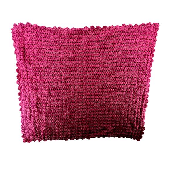 Handmade Crochet Blanket – Deep Rose Pink Textured Knit – 34” x 31” - Picture 3 of 6